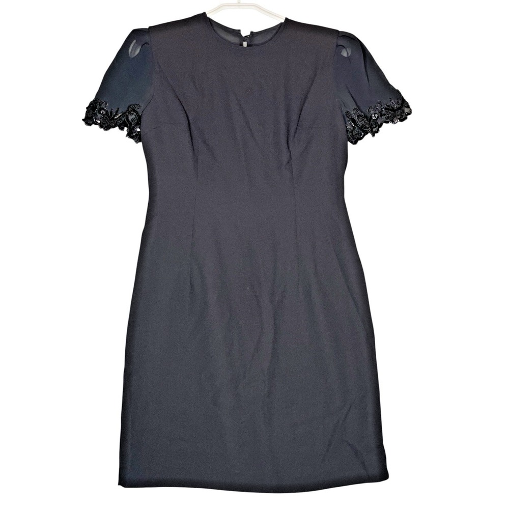 Vtg. Donna Morgan Petites Black Dress Bow Sequins Women's 6 Cocktail Glam Goth